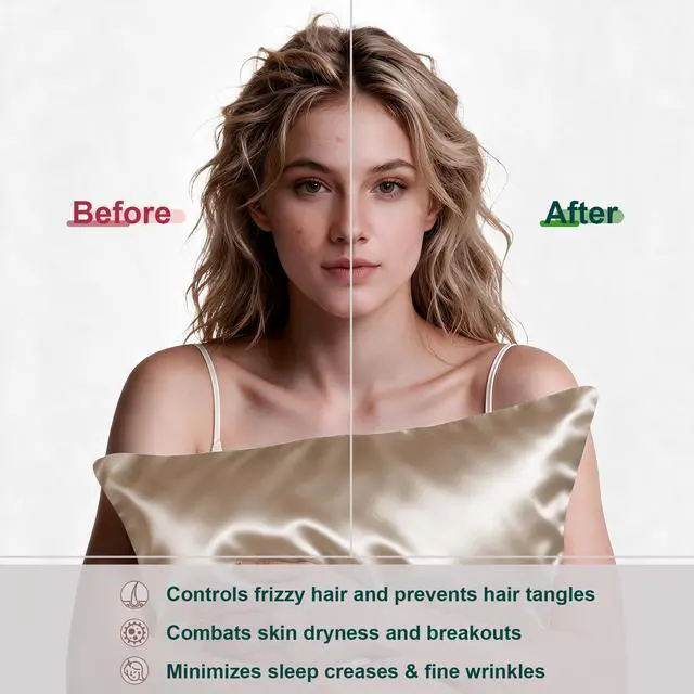Alt view image 4 of 7 - Silk Pillow Cases Standard Size with Hidden Zipper, Champagne | 19 Momme Mulberry Silk Pillowcase for Skin and Hair, Anti-Acne, Hypoallergenic, Cooling, Beauty Sleep, Gifts for Women