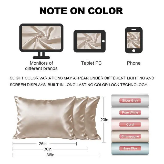 Alt view image 7 of 7 - Silk Pillow Cases Standard Size with Hidden Zipper, Champagne | 19 Momme Mulberry Silk Pillowcase for Skin and Hair, Anti-Acne, Hypoallergenic, Cooling, Beauty Sleep, Gifts for Women