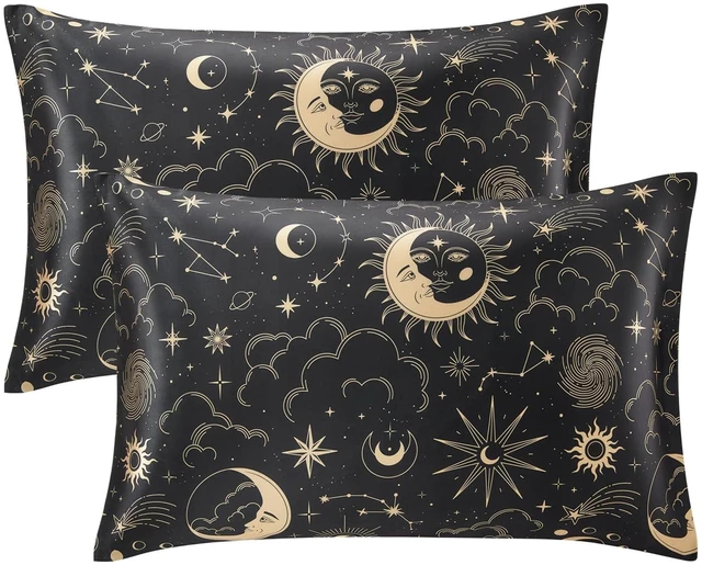 Main image of Satin Pillowcase for Hair and Skin Queen - Printed Black Sun | Satin Pillow Cases Set of 2 with Envelope Closure, Gifts for Women Men