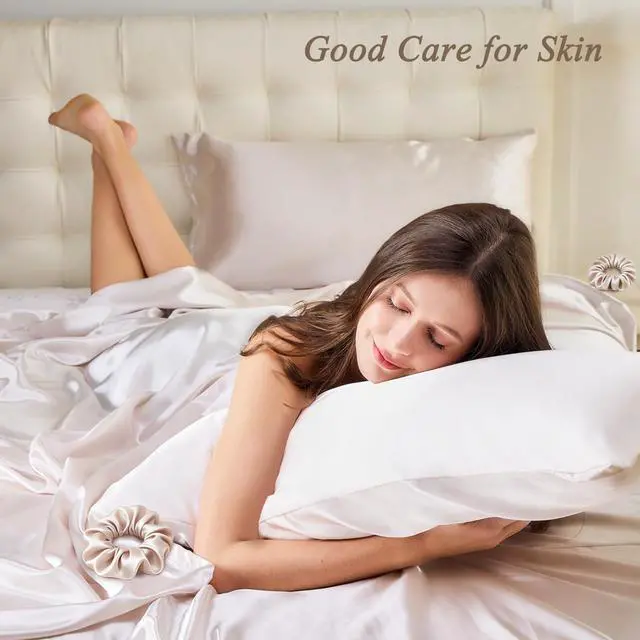 Alt view image 2 of 7 - Queen Satin Pillowcase for Hair 2pc,Similar to Silk Pillow Cases,Easier Care Than Silk Pillowcase,Gifts for Women Men,Beige,20x30 & Envelope Closure and 2 Satin Scrunchies