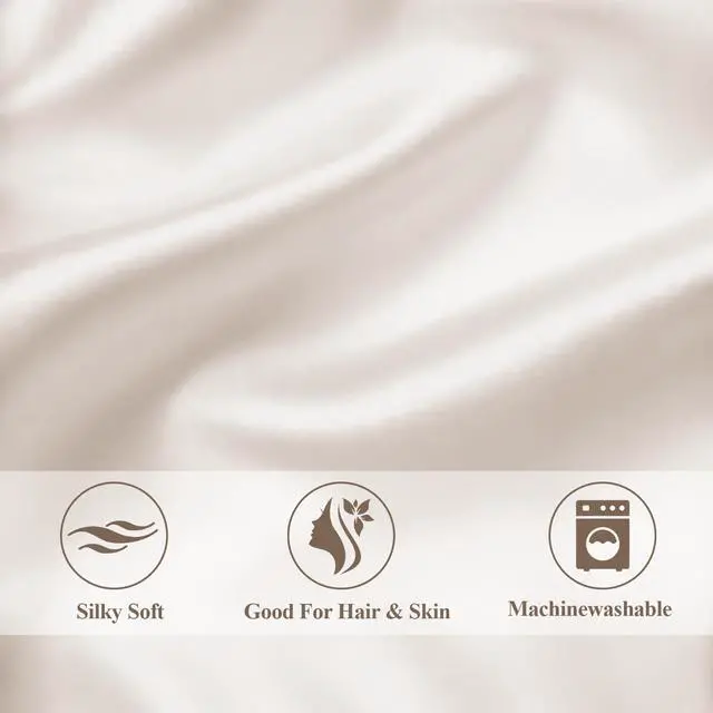 Alt view image 5 of 7 - Queen Satin Pillowcase for Hair 2pc,Similar to Silk Pillow Cases,Easier Care Than Silk Pillowcase,Gifts for Women Men,Beige,20x30 & Envelope Closure and 2 Satin Scrunchies