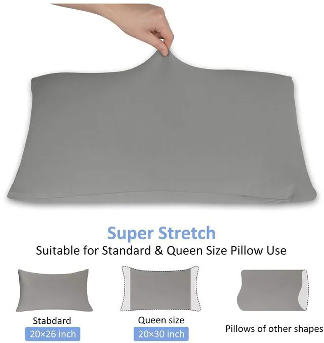 Alt view image 3 of 5 - Jersey Knit Pillow Cases Standard/Queen Set of 2, Light Gray | Ultra Soft T-Shirt Like Microfiber Blend, Envelope Closure, Suitable for Queen/Standard Pillows