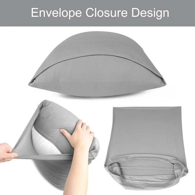 Alt view image 4 of 5 - Jersey Knit Pillow Cases Standard/Queen Set of 2, Light Gray | Ultra Soft T-Shirt Like Microfiber Blend, Envelope Closure, Suitable for Queen/Standard Pillows