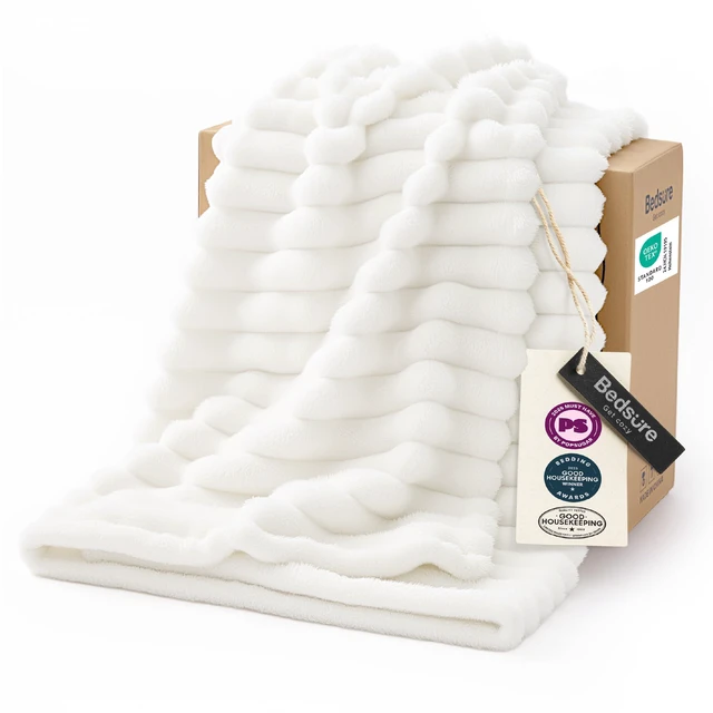 Main image of GentleSoft White Throw Blanket for Couch - Birthday Gifts for Women Mom Her Girls, Cozy Fleece Blanket for Sofa Bed, Living Room Home Bedroom Decor Dorm Essentials, Off White, 50x60 Inches