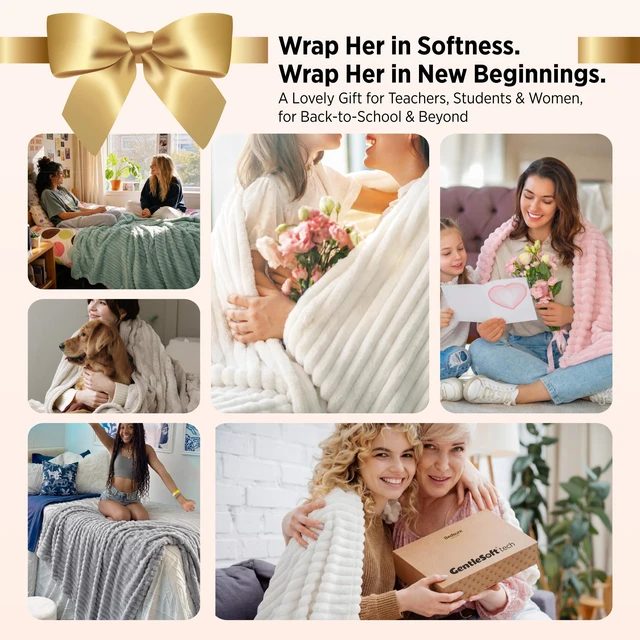Alt view image 2 of 7 - GentleSoft White Throw Blanket for Couch - Birthday Gifts for Women Mom Her Girls, Cozy Fleece Blanket for Sofa Bed, Living Room Home Bedroom Decor Dorm Essentials, Off White, 50x60 Inches