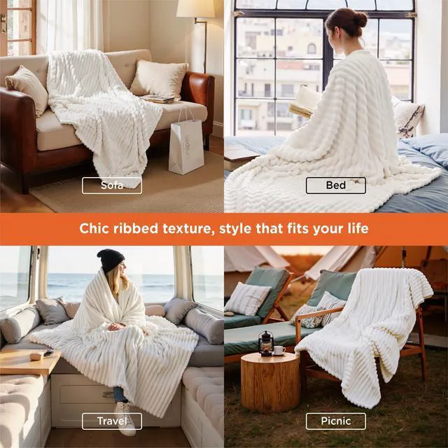 Alt view image 4 of 7 - GentleSoft White Throw Blanket for Couch - Birthday Gifts for Women Mom Her Girls, Cozy Fleece Blanket for Sofa Bed, Living Room Home Bedroom Decor Dorm Essentials, Off White, 50x60 Inches