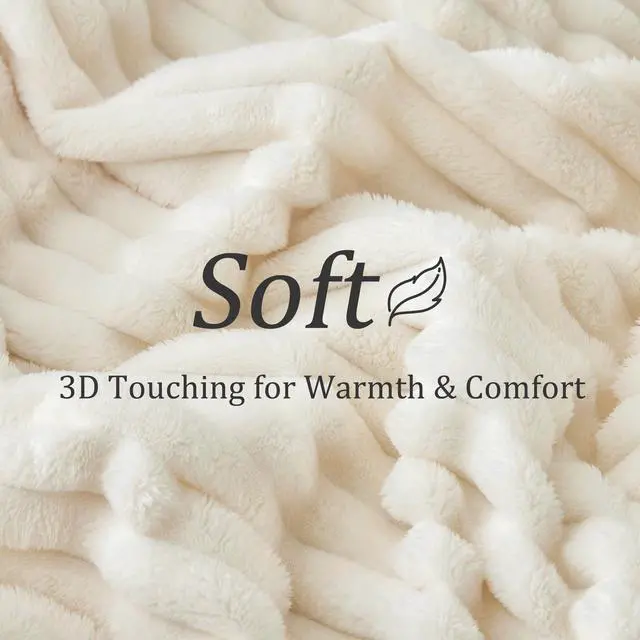 Alt view image 5 of 7 - Ribbed Fleece Throw Blanket for Couch, Cream, 50"x60" | Ultra-Soft Plush Fleece, Cozy, Warm Yet Lightweight, Ribbed Texture, Home Decor, Machine Washable, Giftable, All-Season Use