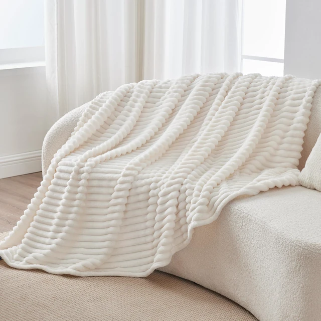 Alt view image 7 of 7 - Ribbed Fleece Throw Blanket for Couch, Cream, 50"x60" | Ultra-Soft Plush Fleece, Cozy, Warm Yet Lightweight, Ribbed Texture, Home Decor, Machine Washable, Giftable, All-Season Use
