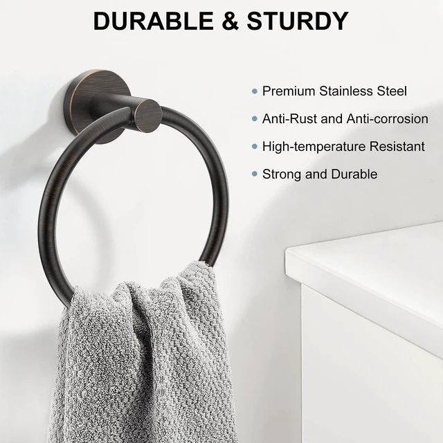 Alt view image 2 of 7 - Towel Holder for Bathroom Wall Oil Rubbed Bronze Towel Ring | Stainless Steel Hand Towel Holder Heavy Duty Screw-in Towel Hanger for Bathrooms