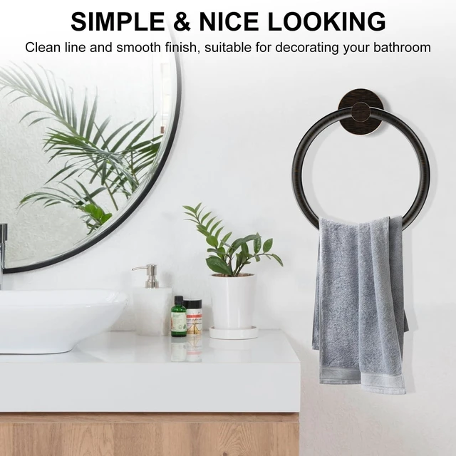 Alt view image 6 of 7 - Towel Holder for Bathroom Wall Oil Rubbed Bronze Towel Ring | Stainless Steel Hand Towel Holder Heavy Duty Screw-in Towel Hanger for Bathrooms