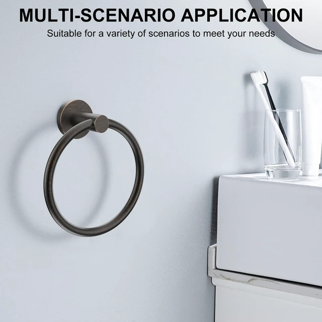 Alt view image 7 of 7 - Towel Holder for Bathroom Wall Oil Rubbed Bronze Towel Ring | Stainless Steel Hand Towel Holder Heavy Duty Screw-in Towel Hanger for Bathrooms