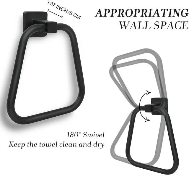 Alt view image 2 of 6 - Towel Holder for Bathroom Wall Matte Black Towel Ring Stainless Steel Hand Towel Holder Heavy Duty Towel Hanger for Bath, Kitchen (Black)
