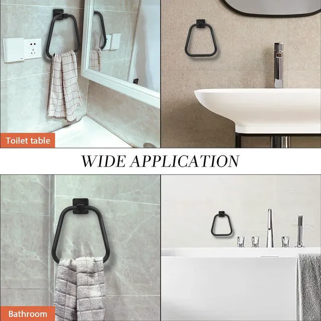 Alt view image 3 of 6 - Towel Holder for Bathroom Wall Matte Black Towel Ring Stainless Steel Hand Towel Holder Heavy Duty Towel Hanger for Bath, Kitchen (Black)