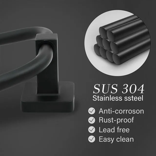 Alt view image 5 of 6 - Towel Holder for Bathroom Wall Matte Black Towel Ring Stainless Steel Hand Towel Holder Heavy Duty Towel Hanger for Bath, Kitchen (Black)