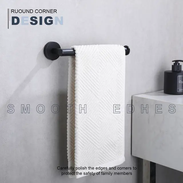 Alt view image 3 of 7 - Hand Towel Holder Towel Ring, Premium Stainless Steel Hand Towel Bar Heavy Duty Wall Mounted Modern Bath Accessories, 9 Inch Towel Rack for Bathroom Kitchen, Matte Black