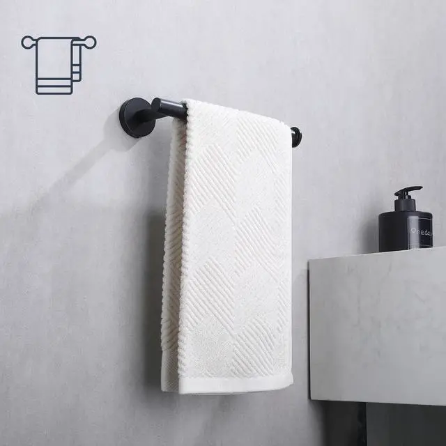 Alt view image 6 of 7 - Hand Towel Holder Towel Ring, Premium Stainless Steel Hand Towel Bar Heavy Duty Wall Mounted Modern Bath Accessories, 9 Inch Towel Rack for Bathroom Kitchen, Matte Black
