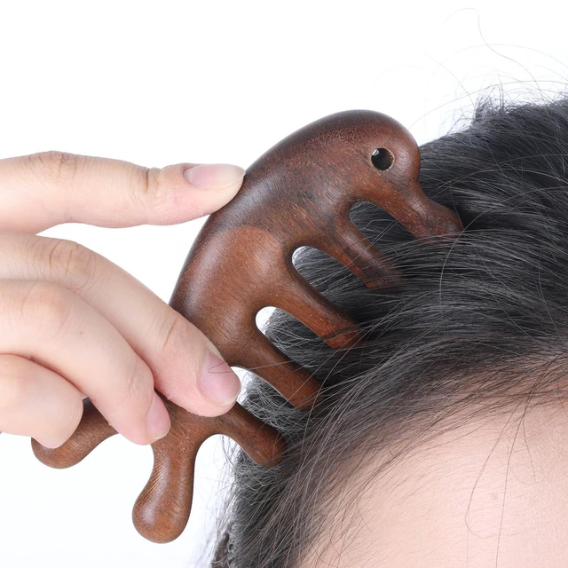 Alt view image 3 of 7 - 2 Pack Wooden Wide Tooth Hair Comb Head Massage Tool | Sandalwood Wide Tooth Comb Dandruff Combs for Hair Growth, Handmade Gua Sha Tool for Women Men, Hair Care, Head Massage