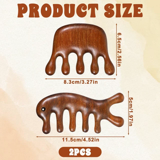 Alt view image 4 of 7 - 2 Pack Wooden Wide Tooth Hair Comb Head Massage Tool | Sandalwood Wide Tooth Comb Dandruff Combs for Hair Growth, Handmade Gua Sha Tool for Women Men, Hair Care, Head Massage