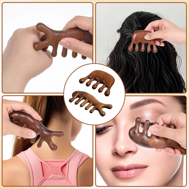 Alt view image 5 of 7 - 2 Pack Wooden Wide Tooth Hair Comb Head Massage Tool | Sandalwood Wide Tooth Comb Dandruff Combs for Hair Growth, Handmade Gua Sha Tool for Women Men, Hair Care, Head Massage