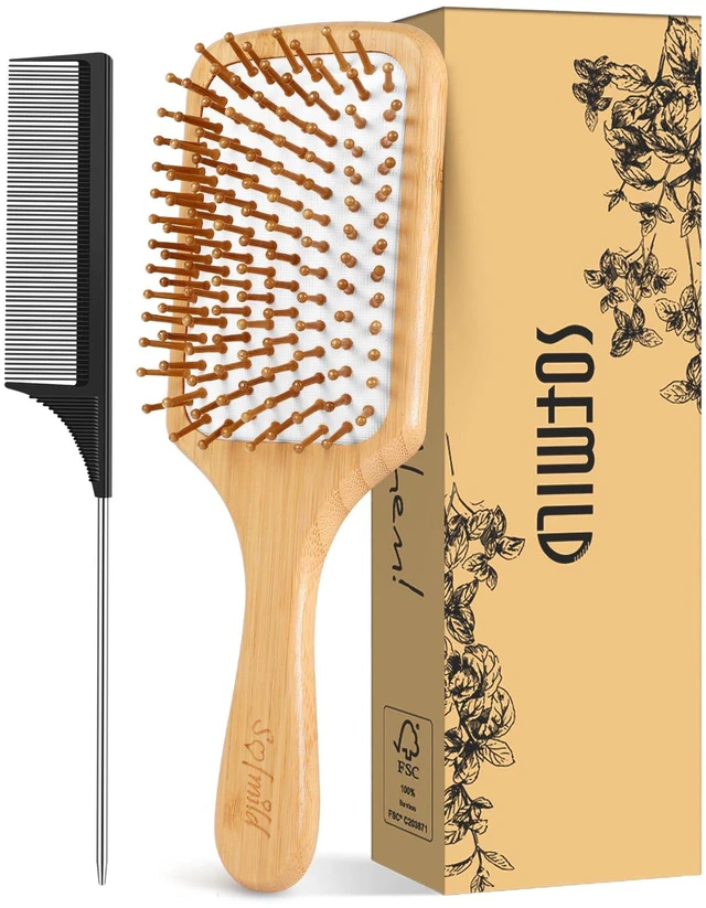 Main image of Bamboo Hair Brush with Tail Comb, Detangling Paddle Brush | Wooden Paddle Brush with Ergonomic Handle for Thick Curly Thin Long Hair,Detangler Brush for Hair Growth and Massage Scalp