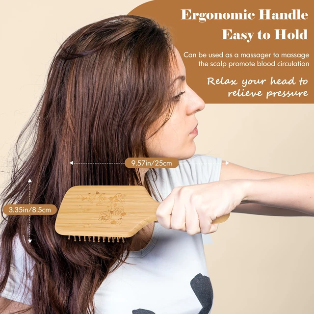 Alt view image 4 of 7 - Bamboo Hair Brush with Tail Comb, Detangling Paddle Brush | Wooden Paddle Brush with Ergonomic Handle for Thick Curly Thin Long Hair,Detangler Brush for Hair Growth and Massage Scalp