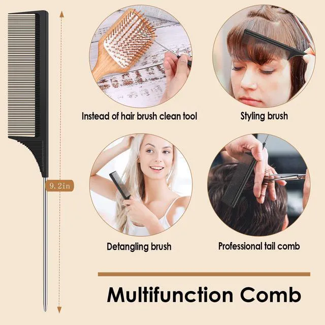 Alt view image 6 of 7 - Bamboo Hair Brush with Tail Comb, Detangling Paddle Brush | Wooden Paddle Brush with Ergonomic Handle for Thick Curly Thin Long Hair,Detangler Brush for Hair Growth and Massage Scalp