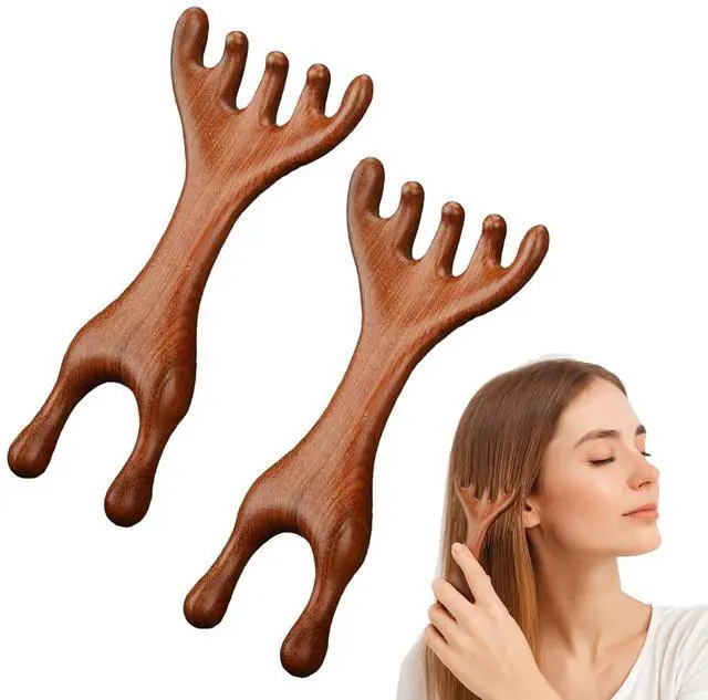 Main image of Scalp Massager Comb 2PCS Wooden | For Head Face Eye Jaw Neck, Gua Sha Therapy Comb with Five-Claw Massage Design, Natural Sandalwood Manual Scalp Massager Tool