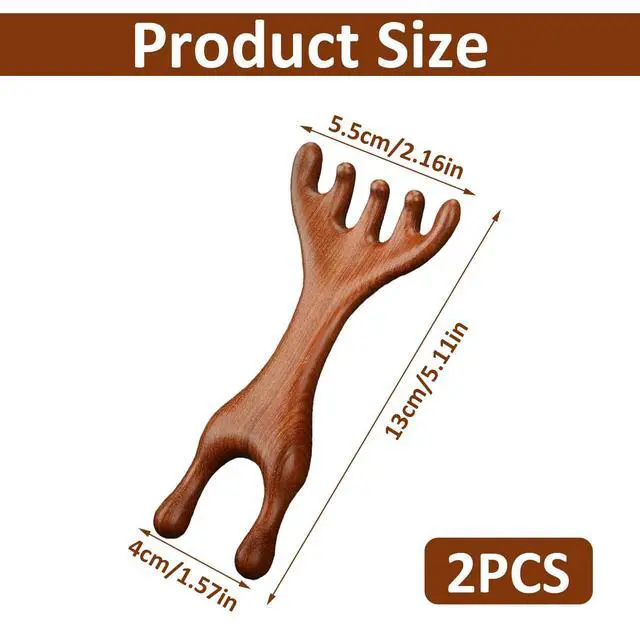 Alt view image 2 of 6 - Scalp Massager Comb 2PCS Wooden | For Head Face Eye Jaw Neck, Gua Sha Therapy Comb with Five-Claw Massage Design, Natural Sandalwood Manual Scalp Massager Tool
