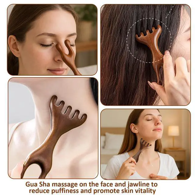 Alt view image 5 of 6 - Scalp Massager Comb 2PCS Wooden | For Head Face Eye Jaw Neck, Gua Sha Therapy Comb with Five-Claw Massage Design, Natural Sandalwood Manual Scalp Massager Tool