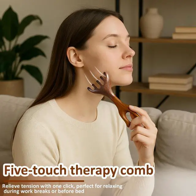 Alt view image 6 of 6 - Scalp Massager Comb 2PCS Wooden | For Head Face Eye Jaw Neck, Gua Sha Therapy Comb with Five-Claw Massage Design, Natural Sandalwood Manual Scalp Massager Tool