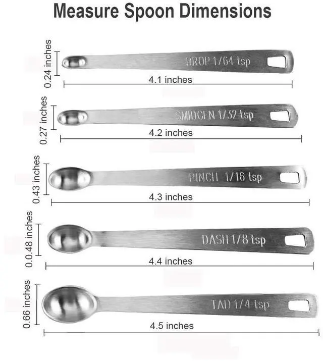 Alt view image 2 of 2 - Measuring Spoons,Includ 1/4 tsp, /8 tsp,1/16 tsp,1/32 tsp,1/64 tsp | 5Pcs Measuring Spoons Set,Tablespoon and Teaspoon for Measure Liquid and Dry Ingredients,Stainless Steel measuring Cups