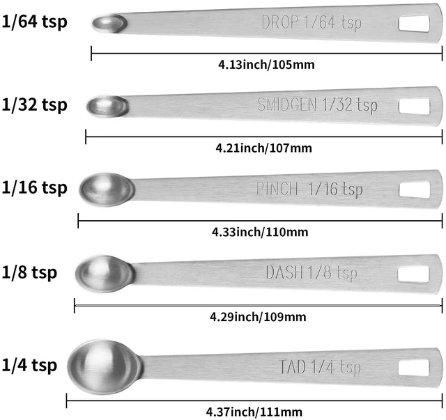 Alt view image 2 of 7 - Cuttte 5PCS Small Measuring Spoons Set Teaspoon 1/4 1/8 1/16 1/32 1/64 tsp | Stainless Steel Tiny Measuring Spoons for Cooking Baking, Mini Teaspoons for Small Amount of Powders, Spices, Dry Ingredien