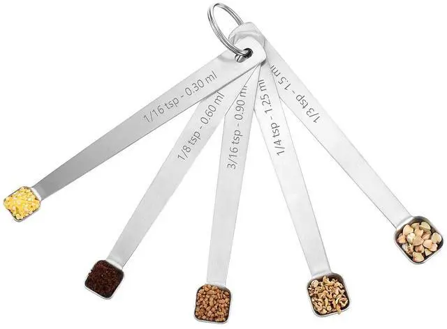 Main image of 5PcsTeaspoon Measuring Spoons, 1/3, 1/4, 1/8, 1/16, 3/16 tsp, Mini Measuring Spoon, Square Bowl Measure Spoon Set, Small Stainless Steel Teaspoon for Measure Small Amount of Dry & Liquid Ingredients