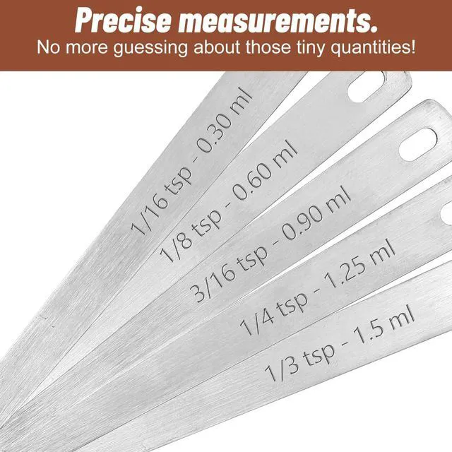 Alt view image 4 of 7 - 5PcsTeaspoon Measuring Spoons, 1/3, 1/4, 1/8, 1/16, 3/16 tsp, Mini Measuring Spoon, Square Bowl Measure Spoon Set, Small Stainless Steel Teaspoon for Measure Small Amount of Dry & Liquid Ingredients