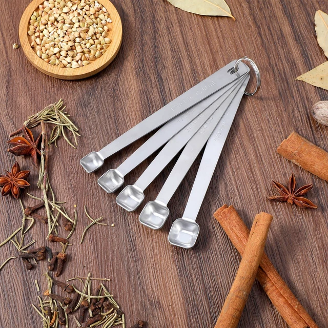 Alt view image 5 of 7 - 5PcsTeaspoon Measuring Spoons, 1/3, 1/4, 1/8, 1/16, 3/16 tsp, Mini Measuring Spoon, Square Bowl Measure Spoon Set, Small Stainless Steel Teaspoon for Measure Small Amount of Dry & Liquid Ingredients