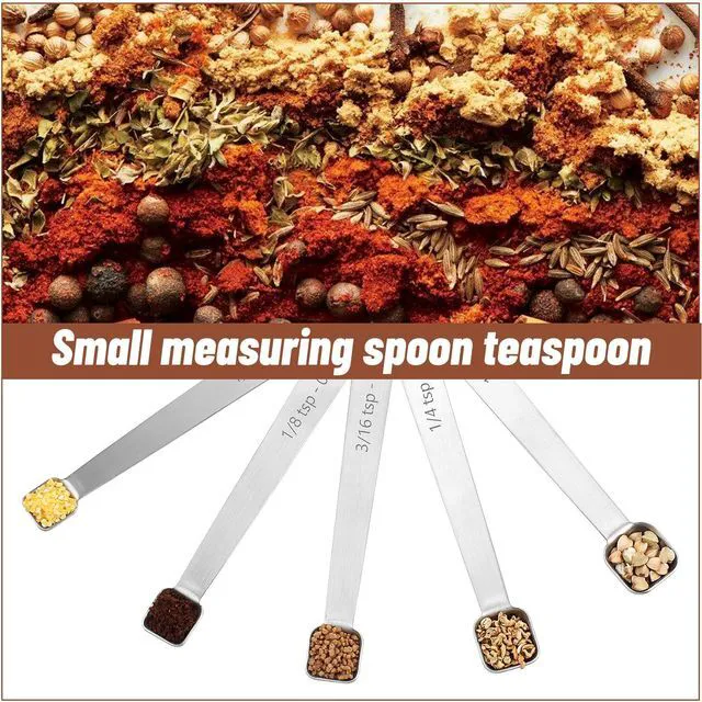Alt view image 7 of 7 - 5PcsTeaspoon Measuring Spoons, 1/3, 1/4, 1/8, 1/16, 3/16 tsp, Mini Measuring Spoon, Square Bowl Measure Spoon Set, Small Stainless Steel Teaspoon for Measure Small Amount of Dry & Liquid Ingredients
