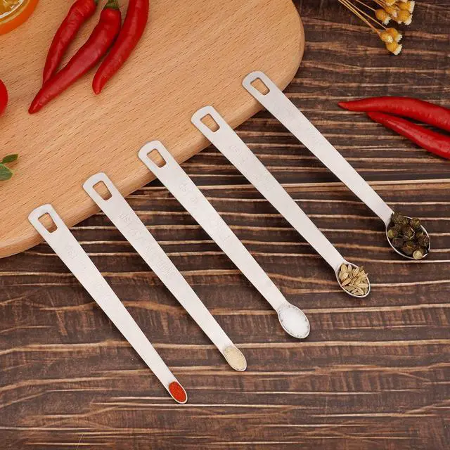 Alt view image 4 of 7 - 5pcs Mini Measuring Spoon Set, Heavy Duty Stainless Steel | Cooking Baking, Tablespoon Teaspoon for Dry or Liquid Ingredients, Fits in Spice Jar, 1/64 1/32 1/16 1/8 1/4 tsp