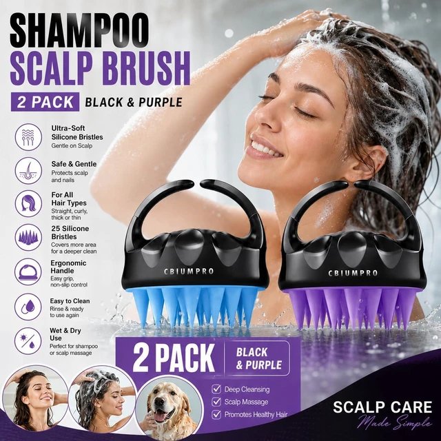 Alt view image 3 of 7 - 2 Pack Scalp Massager Shampoo Brush Scrubber Exfoliator | Ultra Soft Silicone, Non-Slip Grip, Promote Hair Growth, Dandruff Removal, Deep Clean & Massage, All Hair Types