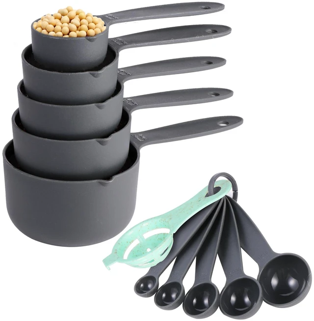 Main image of Measuring Cups and Spoons Set of 10 pcs, Nesting Measuring Set with Spout for Dry and Liquid Ingredient (Gray)