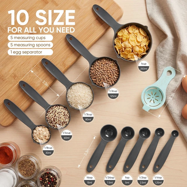 Alt view image 2 of 6 - Measuring Cups and Spoons Set of 10 pcs, Nesting Measuring Set with Spout for Dry and Liquid Ingredient (Gray)