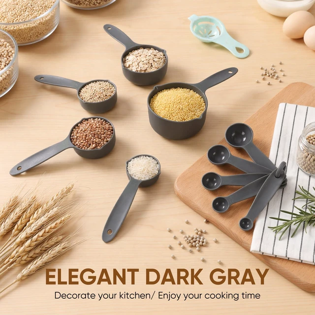 Alt view image 5 of 6 - Measuring Cups and Spoons Set of 10 pcs, Nesting Measuring Set with Spout for Dry and Liquid Ingredient (Gray)