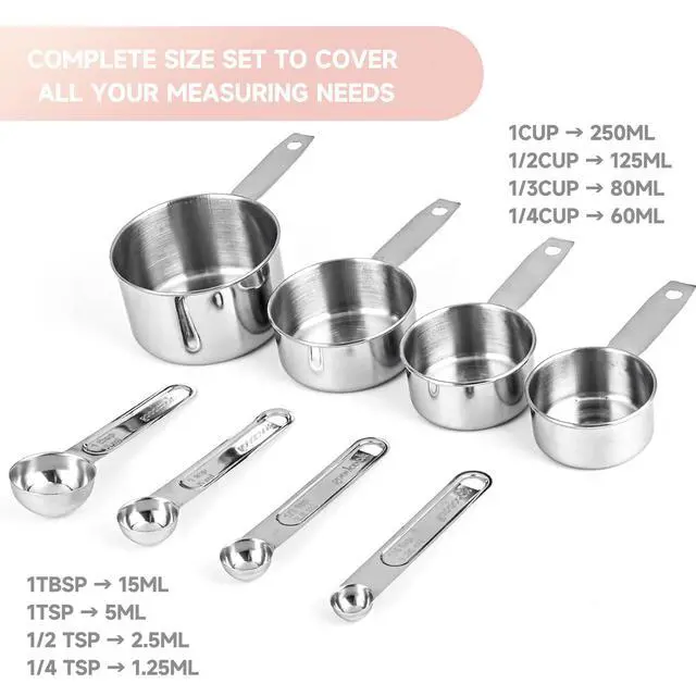 Alt view image 2 of 7 - Measuring Cups and Spoons Set, 8 Piece | Nesting design for compact storage, includes 4 cups + 4 spoons, for cooking and baking