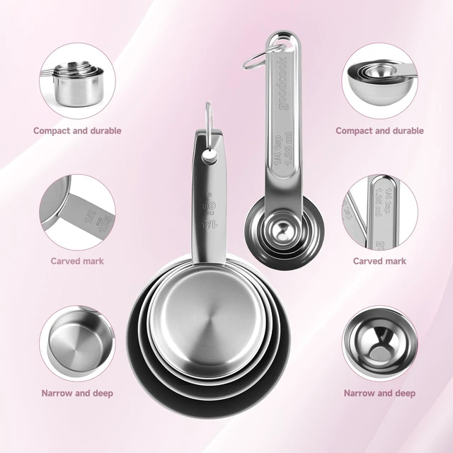 Alt view image 7 of 7 - Measuring Cups and Spoons Set, 8 Piece | Nesting design for compact storage, includes 4 cups + 4 spoons, for cooking and baking