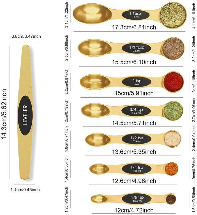Alt view image 2 of 7 - Magnetic Measuring Spoons Set Stainless Steel with Leveler, Stackable Metal Tablespoon Measure Spoon for Baking, Measuring Cups and Spoon Set Kitchen Gadgets Apartment Essentials Fits in Spice Jars
