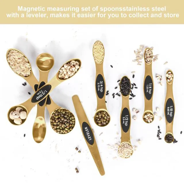 Alt view image 3 of 7 - Magnetic Measuring Spoons Set Stainless Steel with Leveler, Stackable Metal Tablespoon Measure Spoon for Baking, Measuring Cups and Spoon Set Kitchen Gadgets Apartment Essentials Fits in Spice Jars