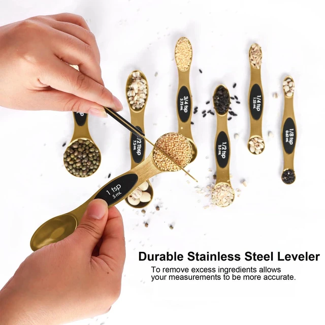 Alt view image 4 of 7 - Magnetic Measuring Spoons Set Stainless Steel with Leveler, Stackable Metal Tablespoon Measure Spoon for Baking, Measuring Cups and Spoon Set Kitchen Gadgets Apartment Essentials Fits in Spice Jars