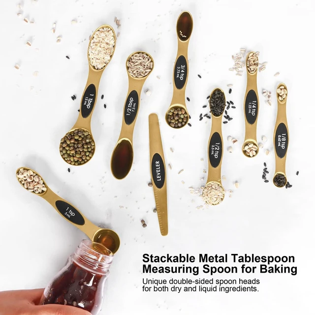 Alt view image 5 of 7 - Magnetic Measuring Spoons Set Stainless Steel with Leveler, Stackable Metal Tablespoon Measure Spoon for Baking, Measuring Cups and Spoon Set Kitchen Gadgets Apartment Essentials Fits in Spice Jars