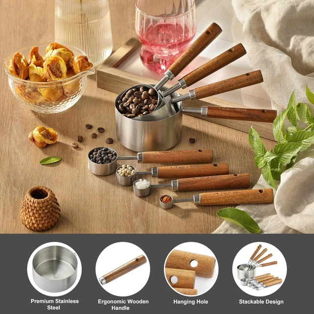 Alt view image 3 of 7 - Stainless Steel Metal Measuring Cups and Spoons Set, 8 Pack