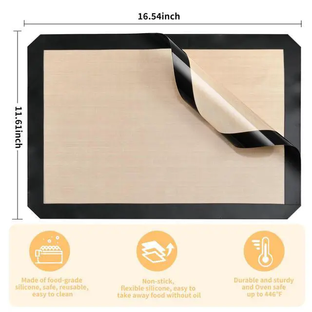 Alt view image 2 of 7 - 2-Pack Silicone Baking Mats Non-Stick Reusable Oven Liners for Half Sheet Pans (16.54" x 11.62"), BPA-Free Silicone, Easy to Clean, for Cookies, Roasted Veggies, Pizza & More