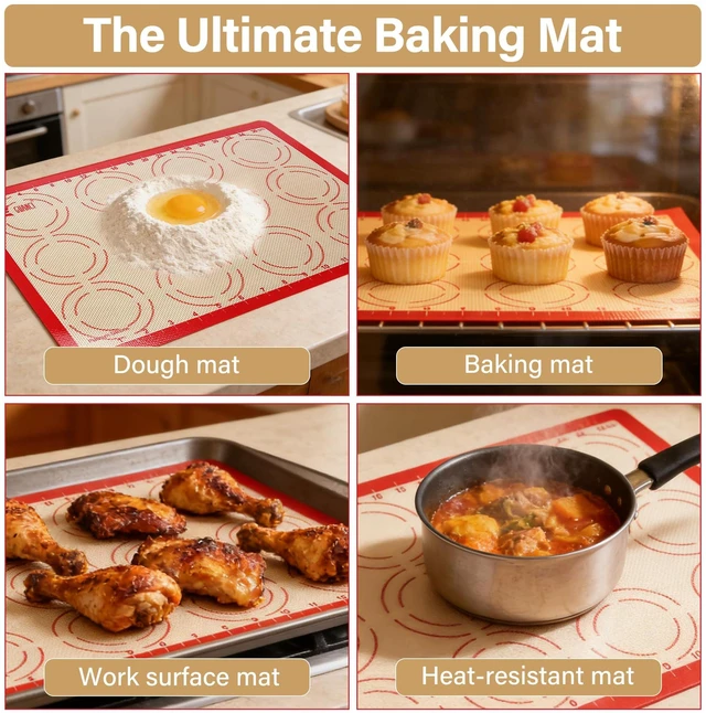 Alt view image 6 of 7 - 2 Pack Silicone Baking Mats, 11.6" x 16.5" Each, 0.7mm Thick, Food Grade Non-Stick Reusable Baking Mats & Baking Sheet Liners for Cookies, Macarons, Bread, Pizza & Pastry